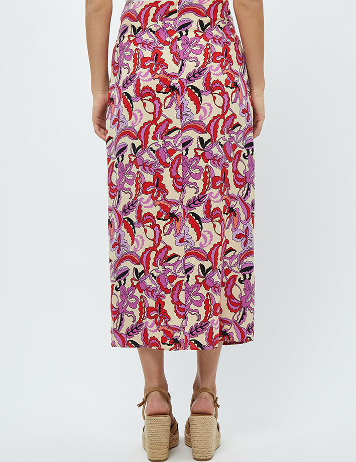 Desires Delilah Midwaist Midcalf Knot Skirt Skirt 0011P Gardenia Print