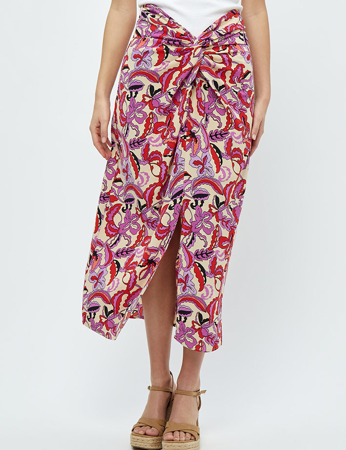 Desires Delilah Midwaist Midcalf Knot Skirt Skirt 0011P Gardenia Print