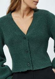 Minus Elise Puff Sleeve Knit Cardigan Cardigans 4112M Jungle Green Melange