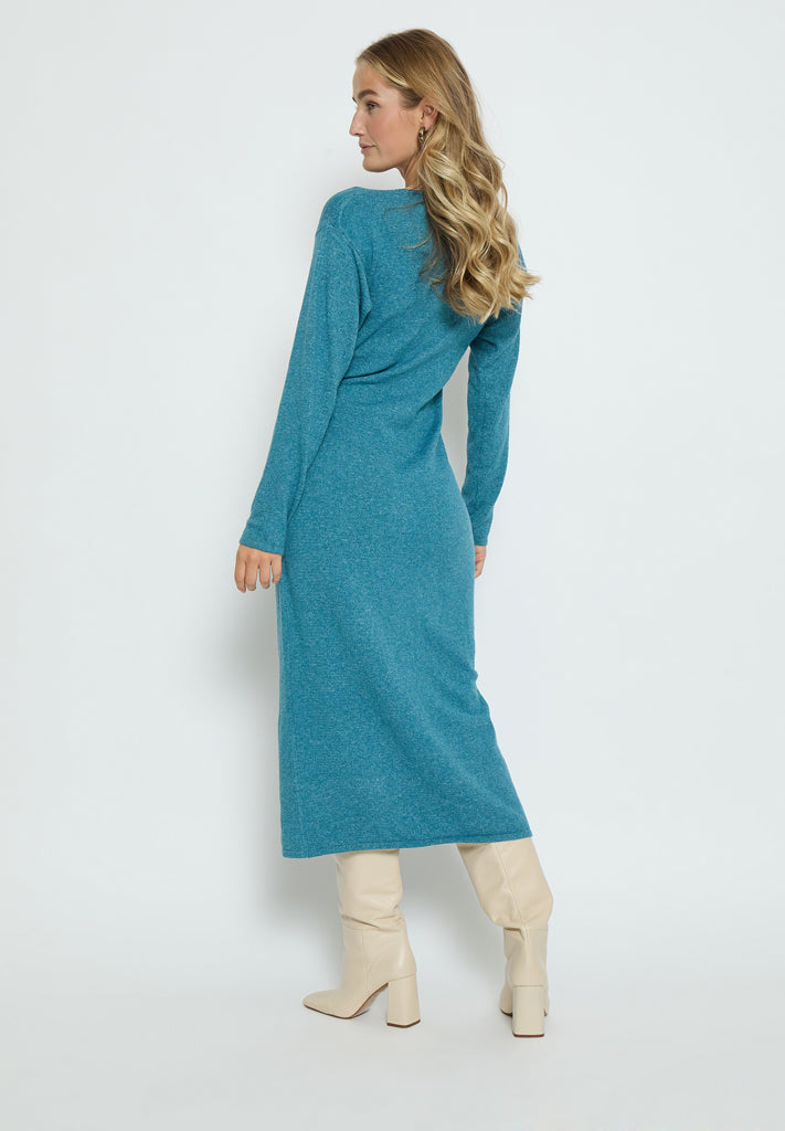 Desires Etal Long Sleeve Midi Wrap Knit Dress Dress 1176M Cystal Teal Melange