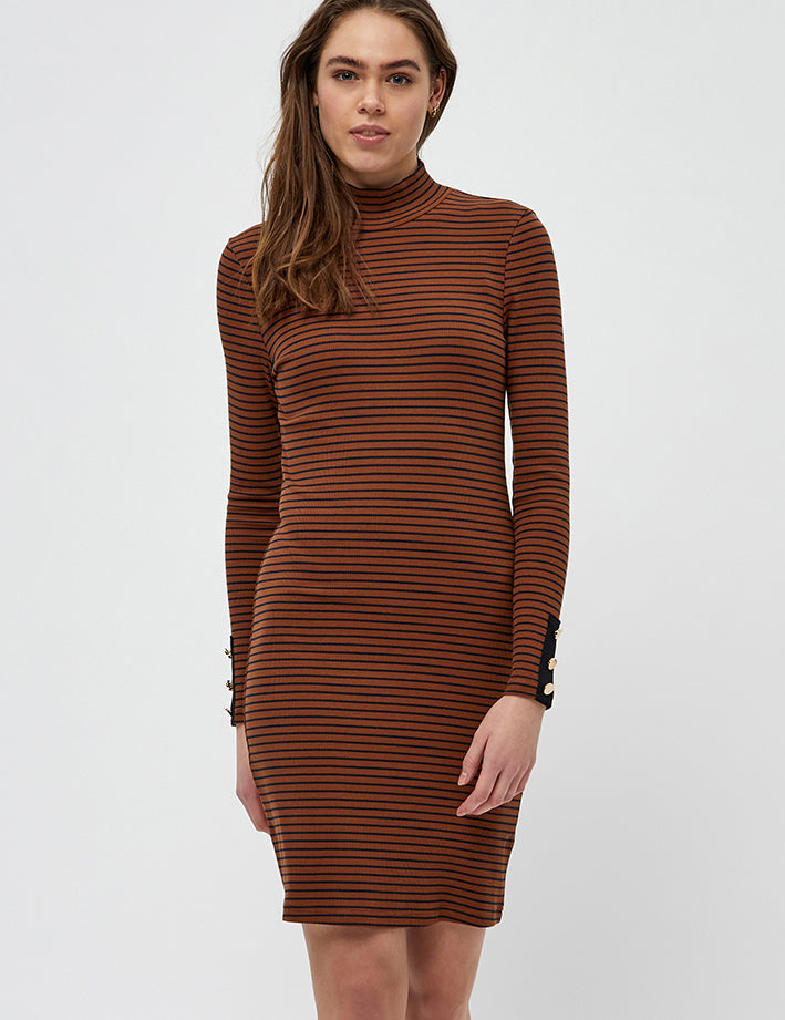 Desires Jamela Rib Dress Dress 5076S Apple Butter Brown Stripe
