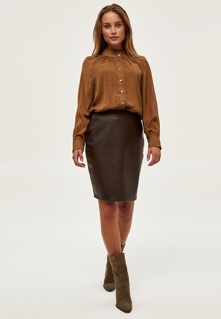 Peppercorn Linette High Waisted Short PU Skirt Skirt 5661 SLATE BROWN