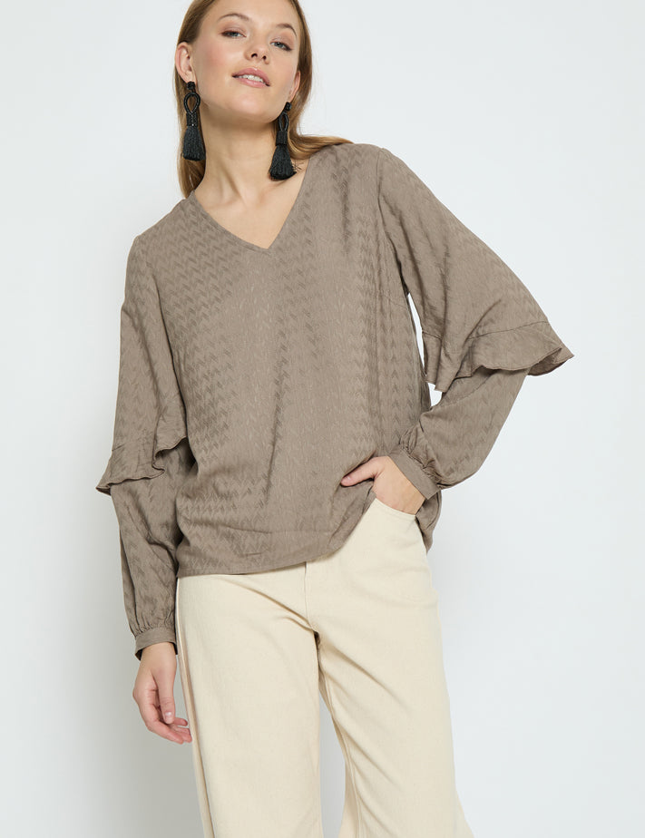 Peppercorn PCPenina V-Neck Long Sleeve Blouse Blouse 1458 Brindle Taupe