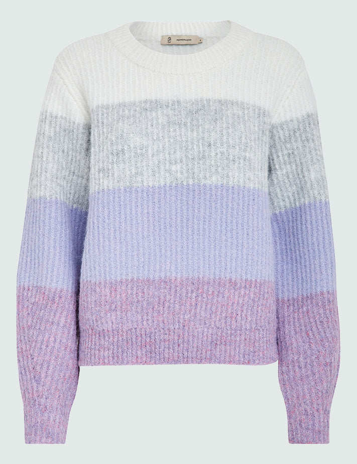 Peppercorn Raina Round Neck Long Sleeve Knit Pullover Pullover 7140S PASTEL LILAC STRIPE