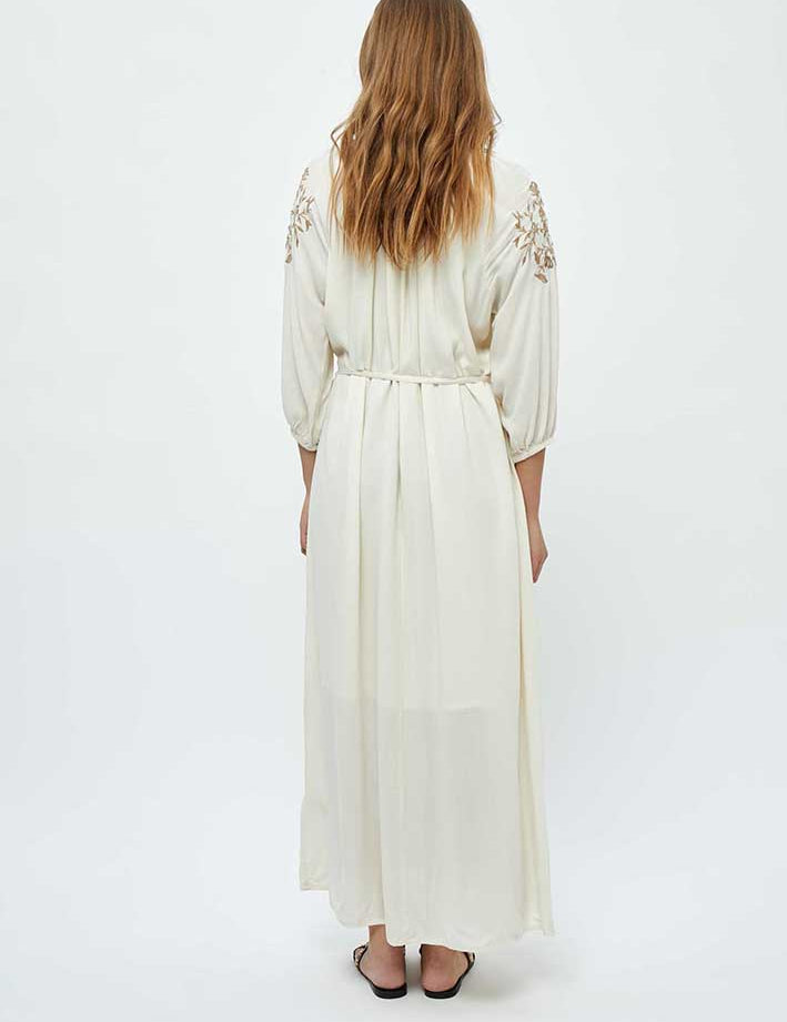 4 Sleeve Ankle Length Embroidery Dress Dress 0002 White Peony