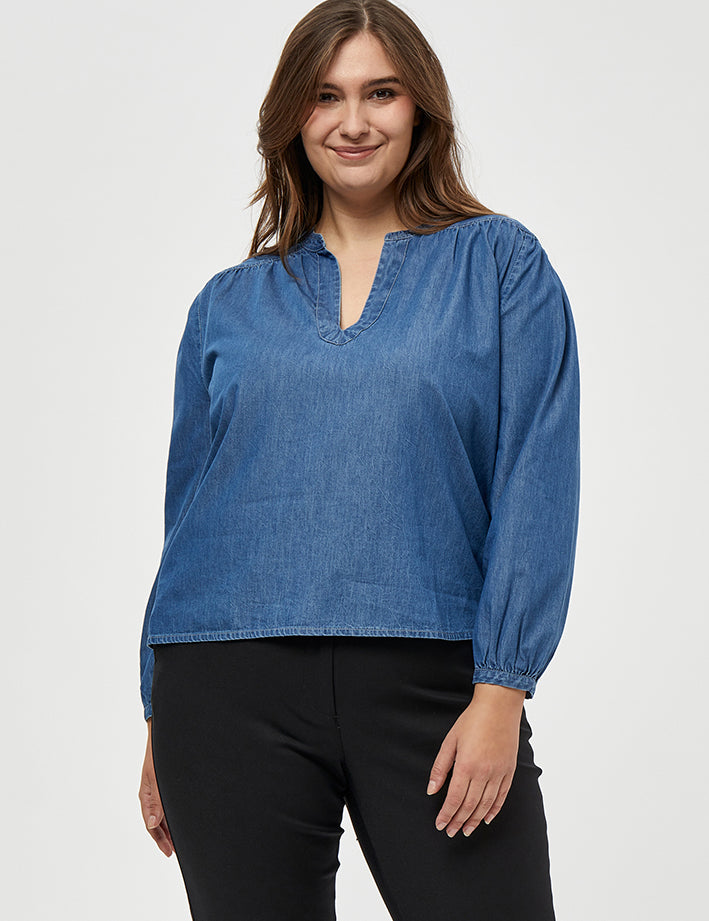 Peppercorn Cia Blouse Curve Blouse 9610 Mid Blue Denim