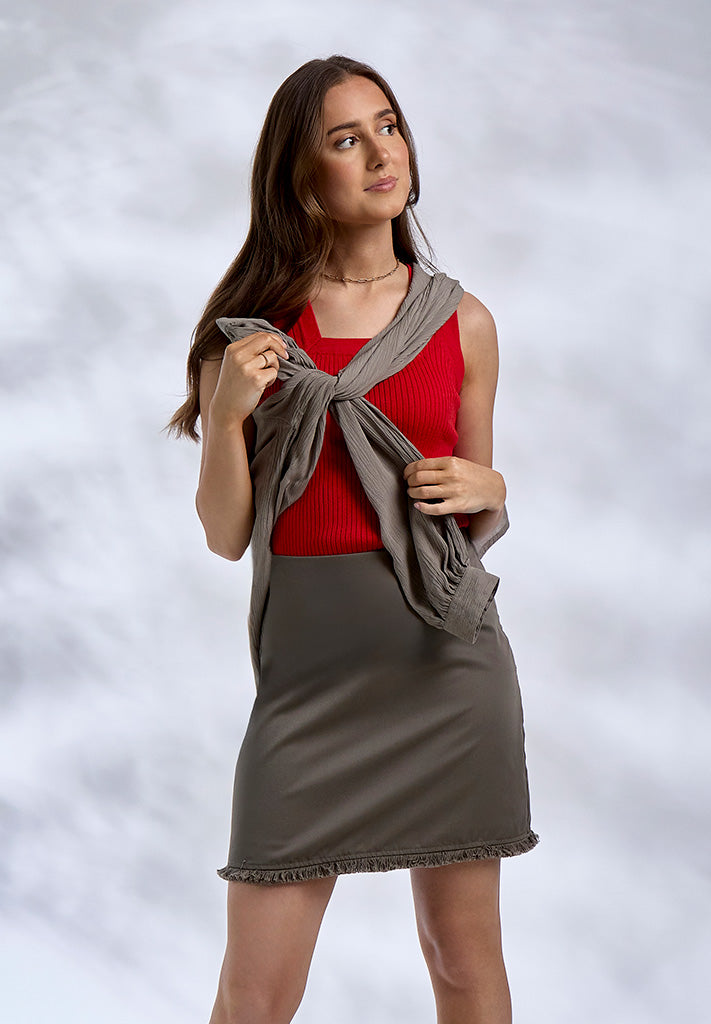 Desires DSAneli Rib Square Neck Top Top 4053 Bittersweet Red