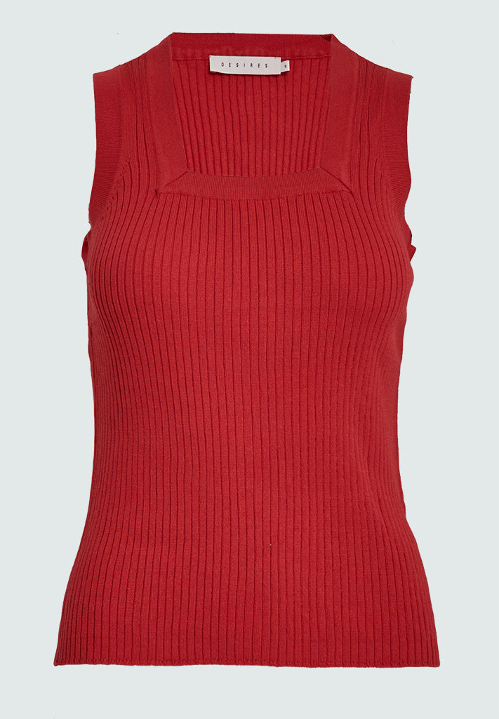Desires DSAneli Rib Square Neck Top Top 4053 Bittersweet Red