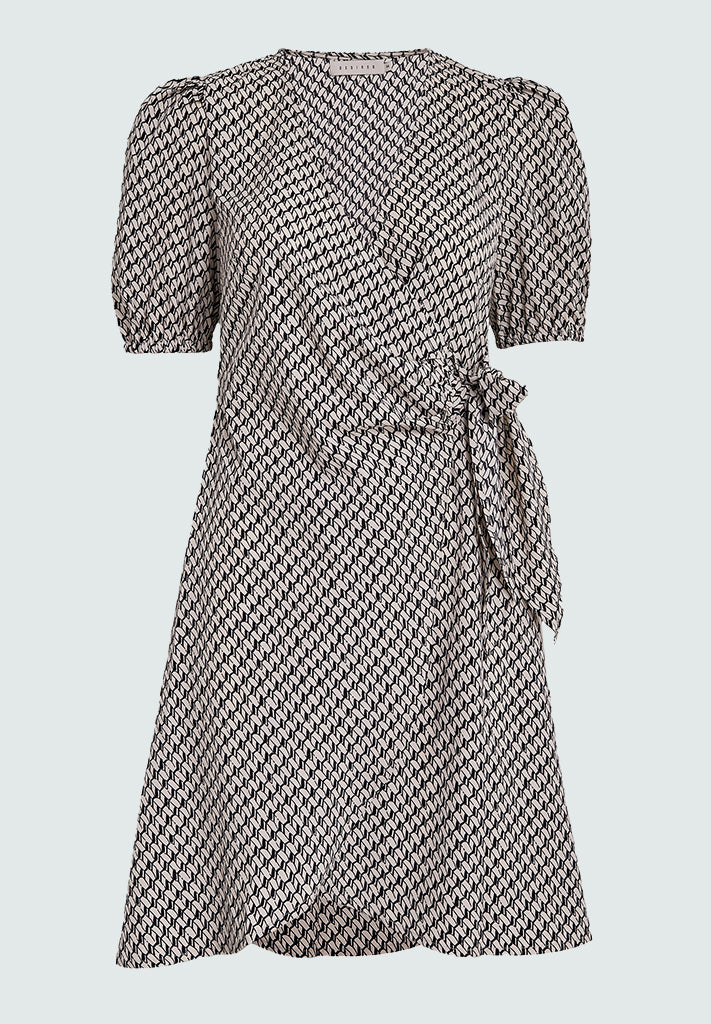 Desires DSBianna Short Wrap Dress Dress 2105P Feather Gray Print