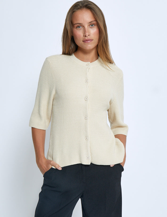 Desires DSDelta Short Sleeve Knit Cardigan Cardigans 0024 Buttercream White