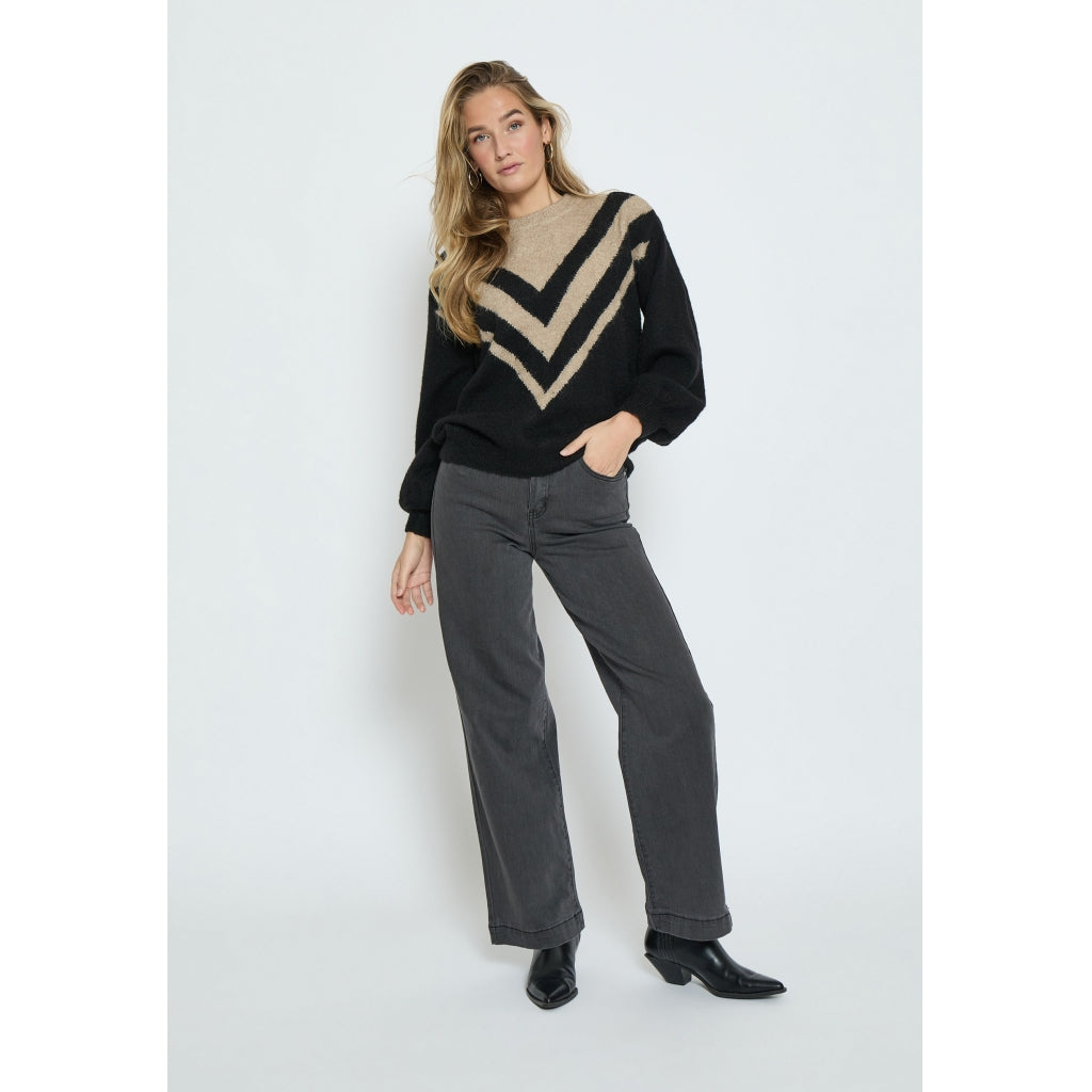 Desires DSKamelia Long Sleeve Knit Pullover Pullover 9000S Black Stripe