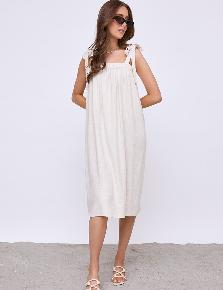 Desires DSNatalie Linen Short Strap Dress Dress 0140 Tofu