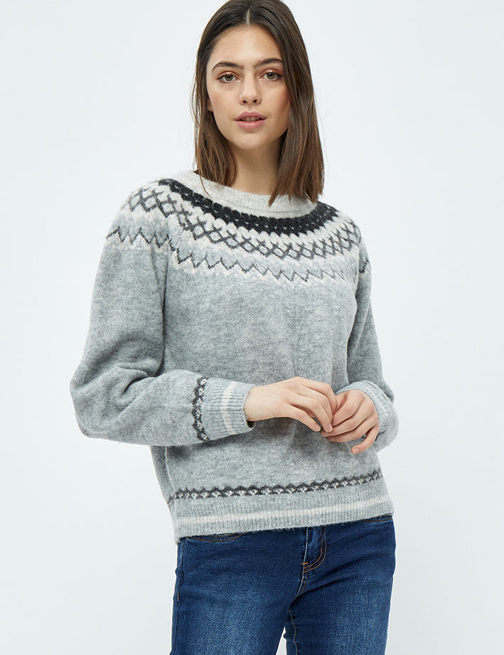 Desires Elis Jacquard Knit Pullover 113M Grey Melange