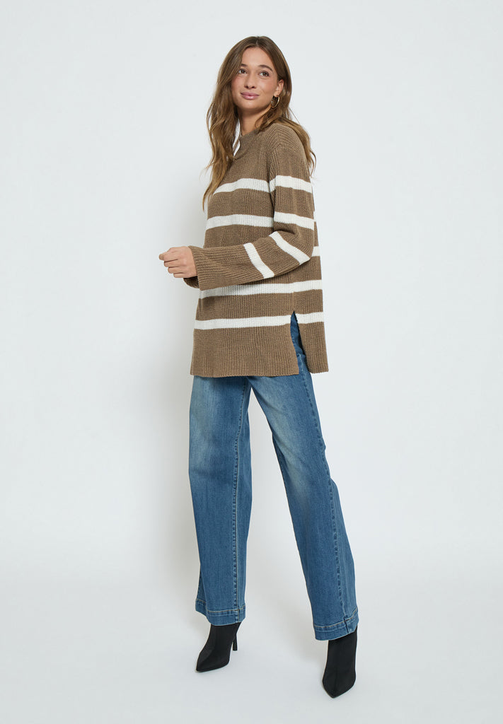 Desires Elo GRS Long Sleeve Knit Pullover Pullover 5074S Pine Bark Stripe