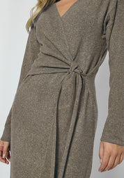 Desires Etal Long Sleeve Midi Wrap Knit Dress Dress 0139M Tuffet Melange