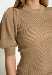 Minus Fine Short Sleeve Knit Pullover 0312M Tan Melange