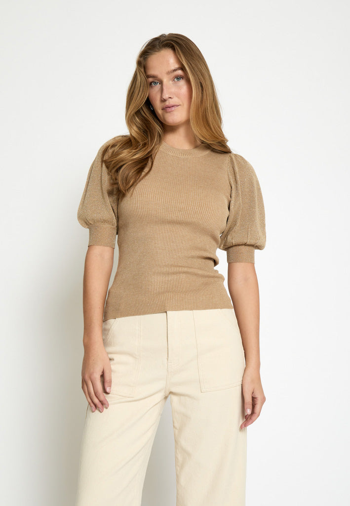 Minus Fine Short Sleeve Knit Pullover 0312M Tan Melange