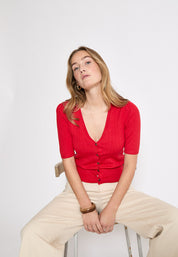 Desires Geisha Rib Holepattern Cardigan Cardigans 4053 Bittersweet Red