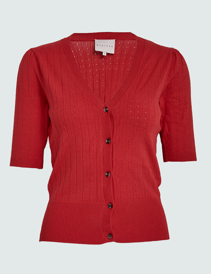 Desires Geisha Rib Holepattern Cardigan Cardigans 4053 Bittersweet Red