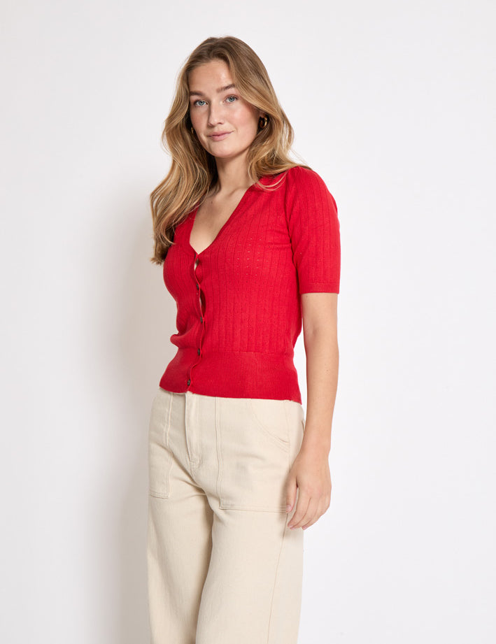 Desires Geisha Rib Holepattern Cardigan Cardigans 4053 Bittersweet Red