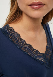 Desires Giselle V-neck Lace Tee T-Shirt 2991 DRESS BLUES