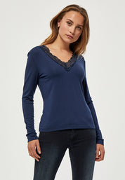 Desires Giselle V-neck Lace Tee T-Shirt 2991 DRESS BLUES