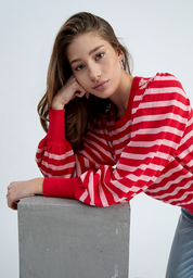 Minus Liva Long Sleeve Pullover Pullover 4175S Tomato Striped