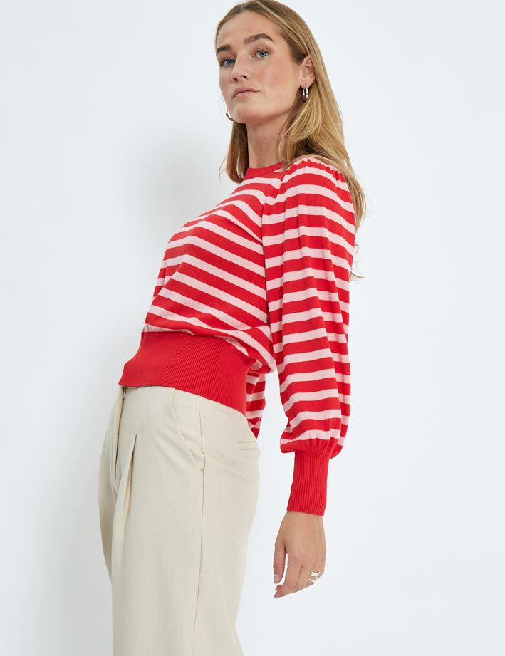 Minus Liva Long Sleeve Pullover Pullover 4175S Tomato Striped
