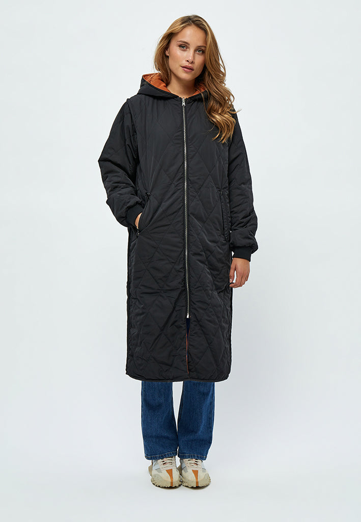 Topshop Longline Reversible Puffer Jacket With Hood In Black, Topshop  Black Quilted Puffer Jacket