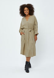 Peppercorn Lykke Sabia Mid Length Dress Curve Dress 9380C Warm Sand Checked
