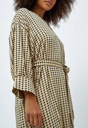 Peppercorn Lykke Sabia Mid Length Dress Curve Dress 9380C Warm Sand Checked