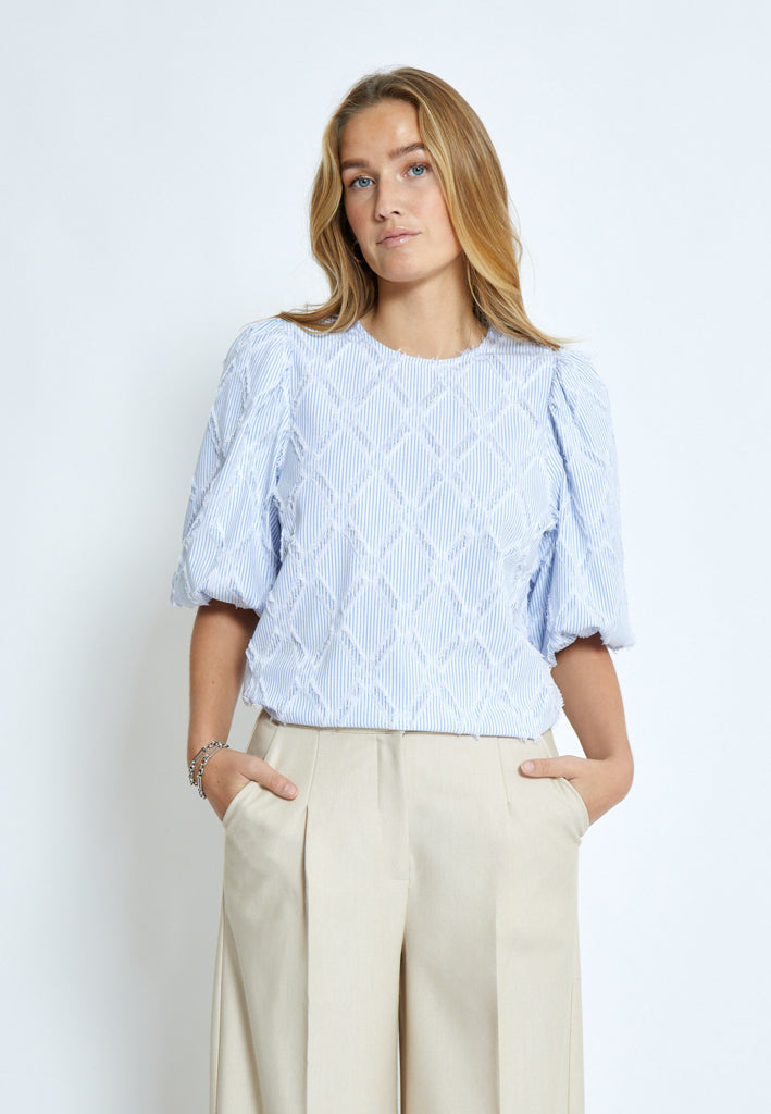 Minus MSAstra Short Sleeve Blouse Blouse 1048S Ice Blue Stripe