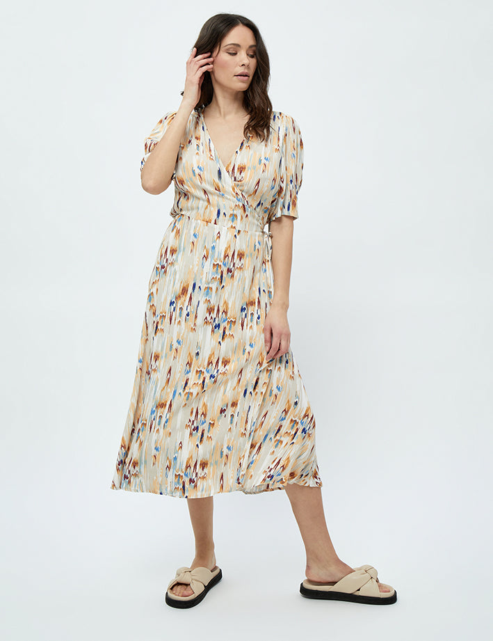 Peppercorn Mahogany Mena Midi Dress Dress 2105P Feather Gray Print