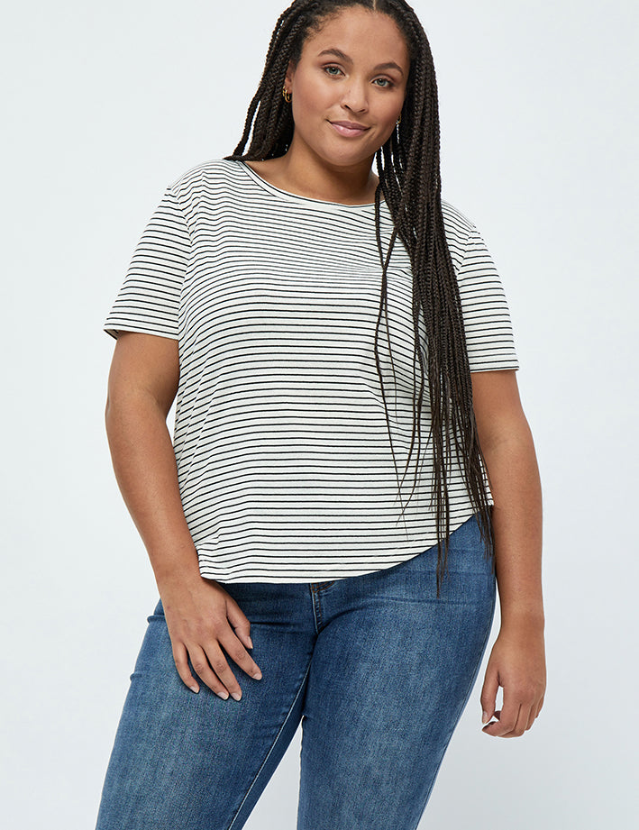 Peppercorn Majse Striped T-shirt Curve T-Shirt 0011S Gardenia Stripe
