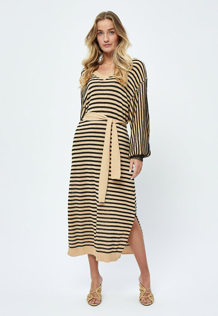 Peppercorn Mathilda V-Neck Baloon Sleeve Dress Dress 9000S Black Stripe