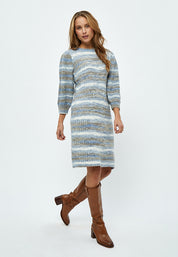 Minus Misja Knit 3/4 Sleeve Dress Dress 1041S Dusty Blue Stripe