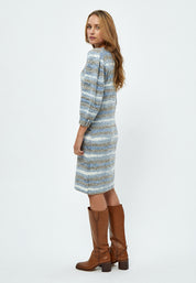 Minus Misja Knit 3/4 Sleeve Dress Dress 1041S Dusty Blue Stripe