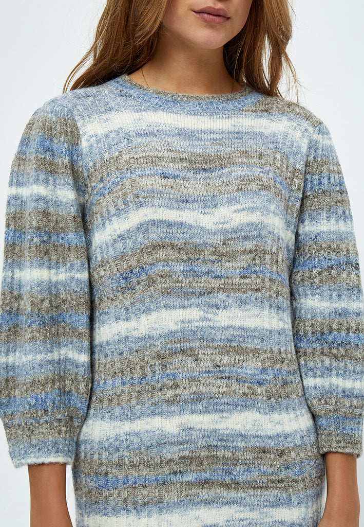 Minus Misja Knit 3/4 Sleeve Dress Dress 1041S Dusty Blue Stripe