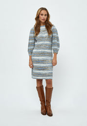 Minus Misja Knit 3/4 Sleeve Dress Dress 1041S Dusty Blue Stripe