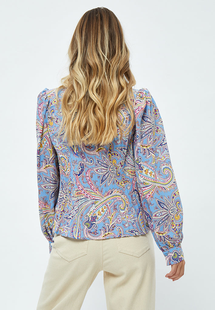 Peppercorn Mitzi Plisse Blouse Blouse 2993P Marina Blue Print