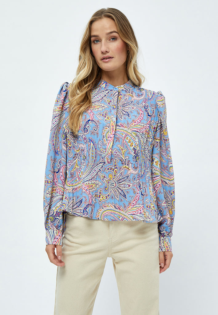Peppercorn Mitzi Plisse Blouse Blouse 2993P Marina Blue Print