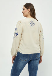 Peppercorn Nanna Embroidery Blouse Curve Blouse 0265 Sandshell