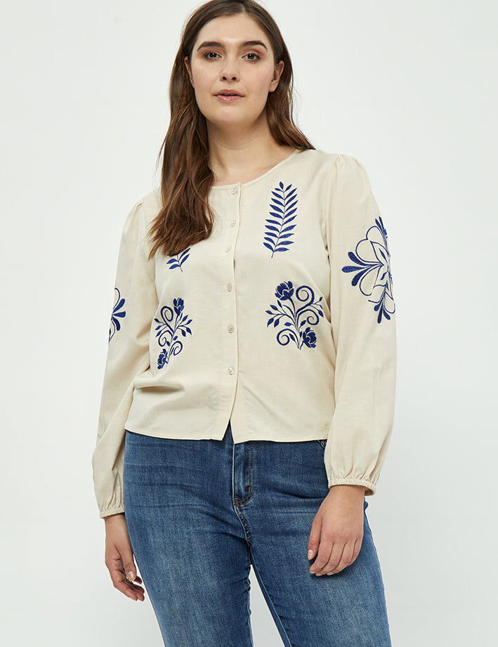 Peppercorn Nanna Embroidery Blouse Curve Blouse 0265 Sandshell