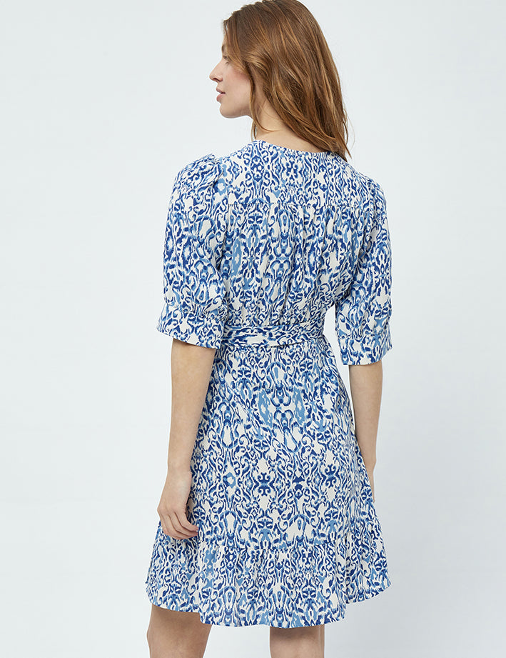Peppercorn Nicoline Short Wrap Dress Dress 2993P Marina Blue Print