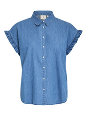Peppercorn PCAllison Chambray Ruffle Shirt Shirt 9600 Light Blue Wash