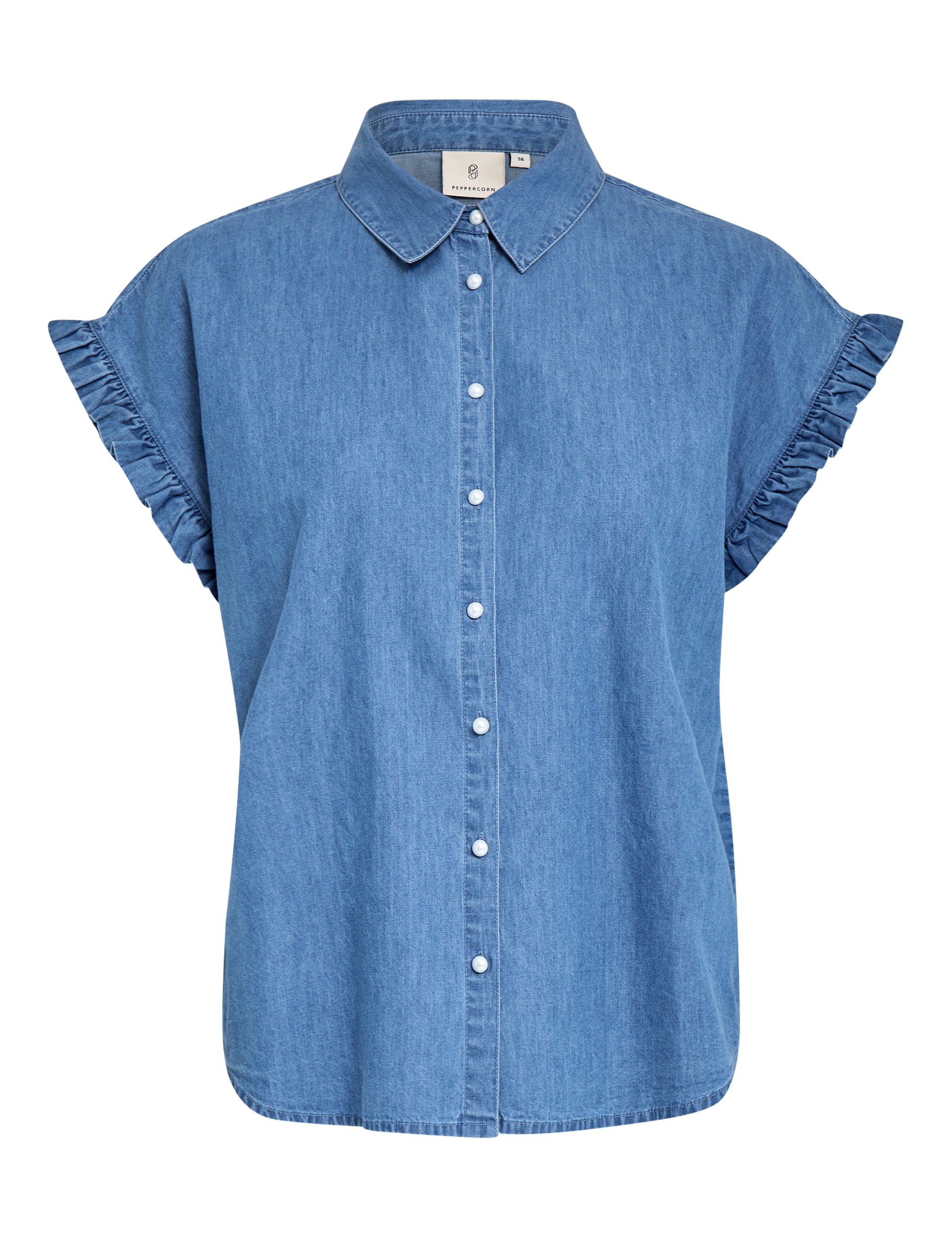 Peppercorn PCAllison Chambray Ruffle Shirt Shirt 9600 Light Blue Wash