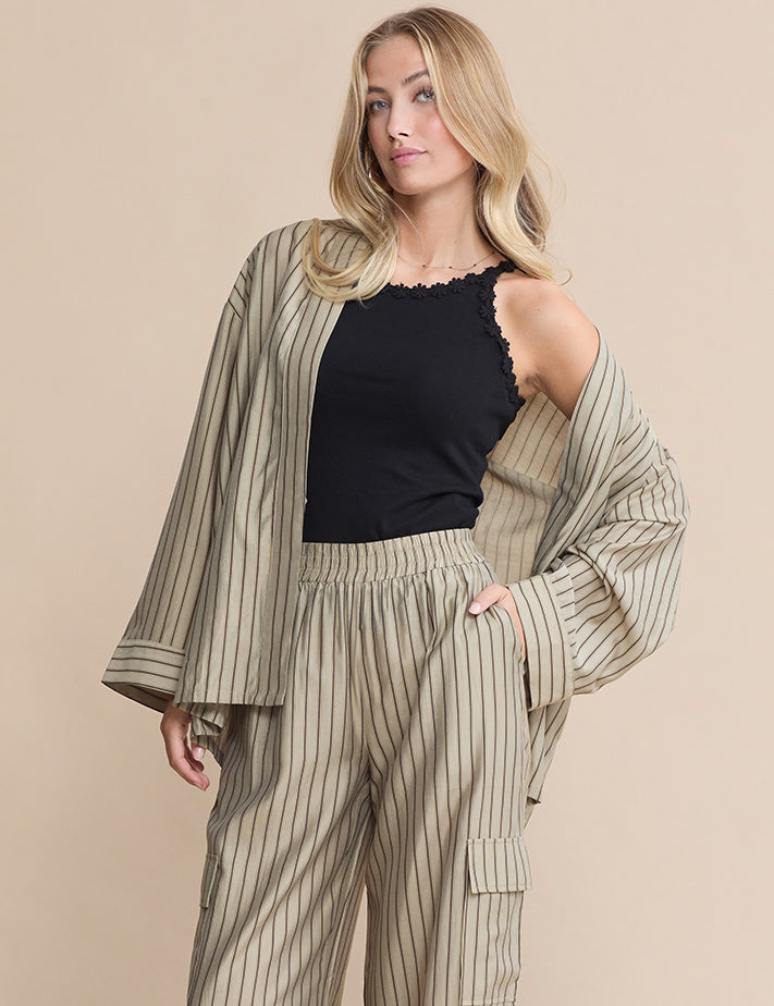 Peppercorn PCAthen Shirt Jacket 4073S Kelp Sand Stripe