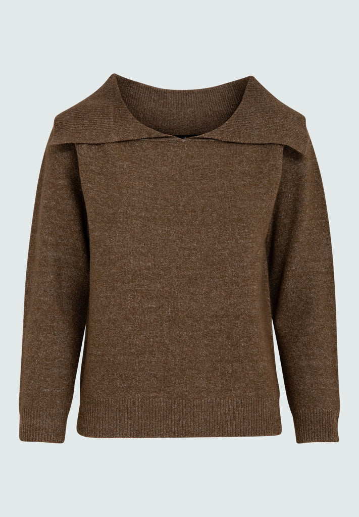 Peppercorn PCCasey Off Shoulder Knit Pullover Pullover 6012M Kangaroo Brown Mel.
