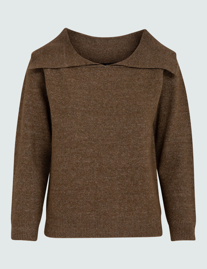 Peppercorn PCCasey Off Shoulder Knit Pullover Pullover 6012M Kangaroo Brown Mel.
