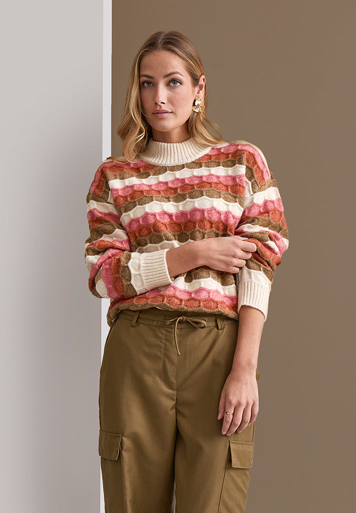 Peppercorn PCCoco Mock Neck Knit Pullover Pullover 2206S Fog Sand Stripe